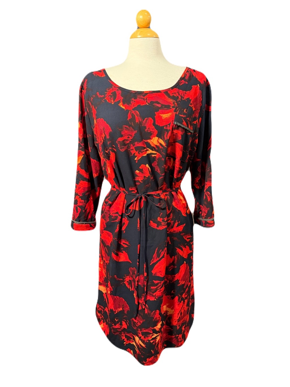 Merona Navy Floral Print Tie-Waist Long Sleeve Dress *See Size in Description*